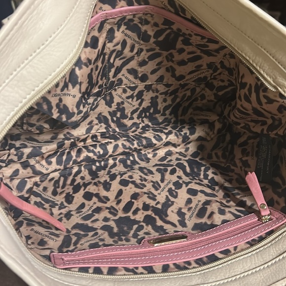 B•Makowsky Tan & Pink Genuine Leather Floral Tote Shoulder Bag EUC - Picture 6 of 7